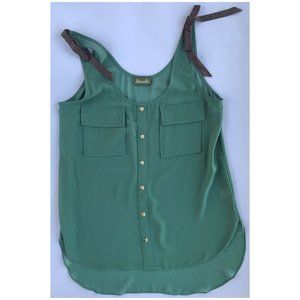 Scoop Neck Tank w/ Pockets Gold Buttons and Bows